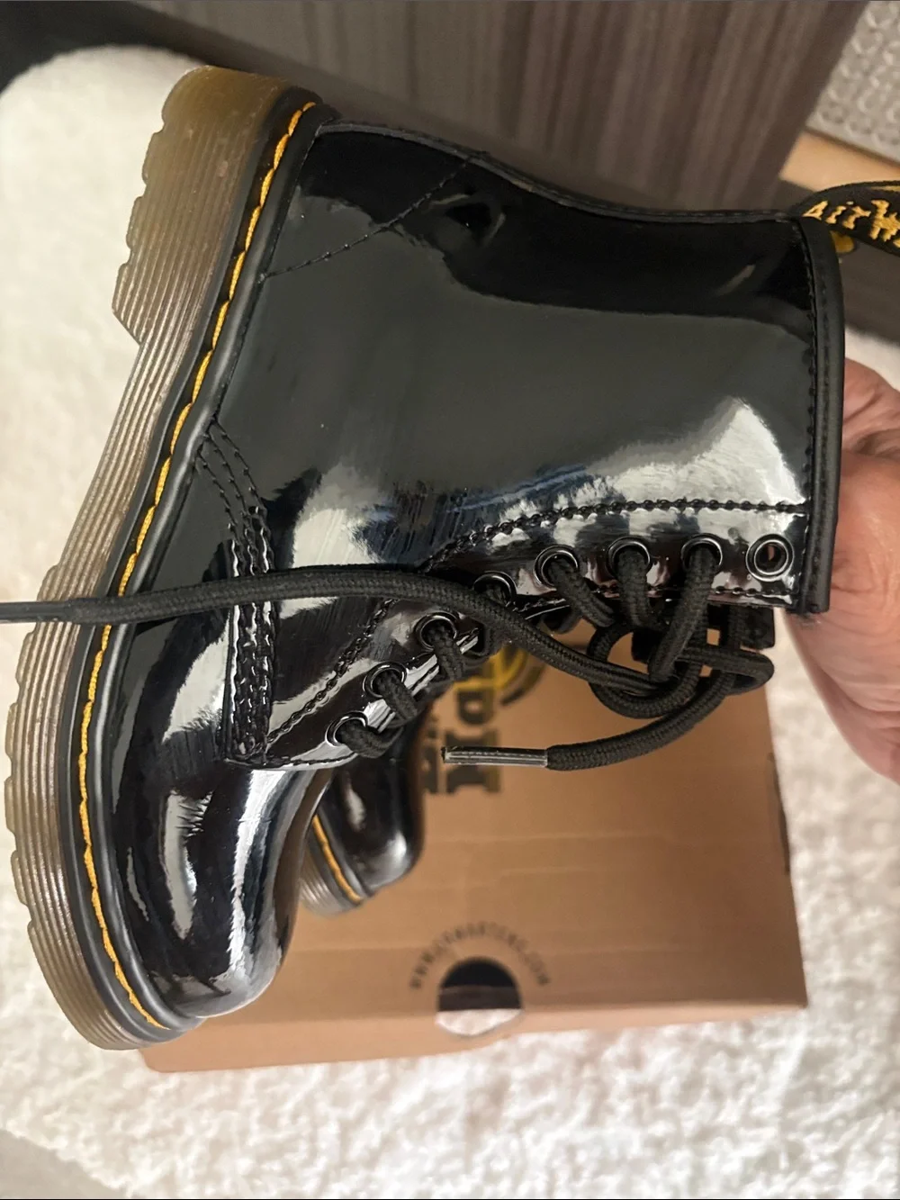 Dr. Martens Kids Black Patent Lace-Up Combat Boots